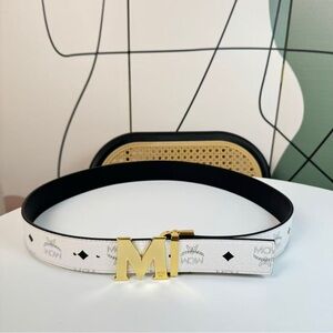MCM White Belt with Gold M Buckle